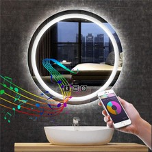 75 cm Bluetoothlu Dokunmatik Tuşlu Buğu Yapmayan Ledli Yuvarlak Banyo Aynası
