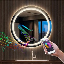 75 cm Bluetoothlu Dokunmatik Tuşlu Buğu Yapmayan Ledli Yuvarlak Banyo Aynası