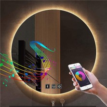 70 cm Bluetoothlu Dokunmatik Tuşlu Buğu Yapmayan Ledli Yuvarlak Banyo Aynası