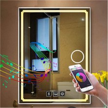 75X105 cm Bluetoothlu Makyaj Aynalı Buğu Yapmayan Ledli Banyo Aynası