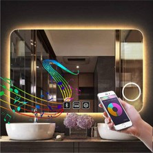 65X90 cm Bluetoothlu Makyaj Aynalı Buğu Yapmayan Ledli Banyo Aynası