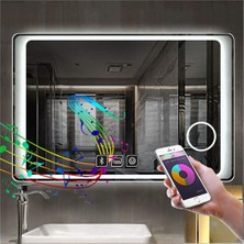 50X65 cm Bluetoothlu Makyaj Aynalı Buğu Yapmayan Ledli Banyo Aynası