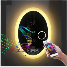 80X100 cm Bluetoothlu Makyaj Aynalı Buğu Yapmayan Ledli Elips Banyo Aynası