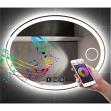 Global Led Mirror 73X93 cm Bluetoothlu Makyaj Aynalı Buğu Yapmayan Ledli Elips Banyo Aynası