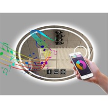 Global Led Mirror 65X85 cm Bluetoothlu Makyaj Aynalı Buğu Yapmayan Ledli Elips Banyo Aynası