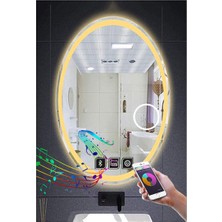 65X85 cm Bluetoothlu Makyaj Aynalı Buğu Yapmayan Ledli Elips Banyo Aynası