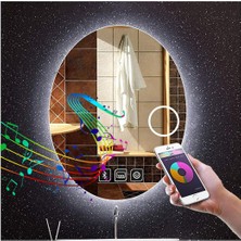 55X75 cm Bluetoothlu Makyaj Aynalı Buğu Yapmayan Ledli Elips Banyo Aynası