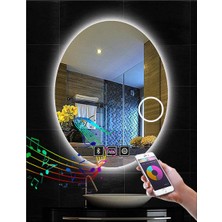 Global Led Mirror 55X75 cm Bluetoothlu Makyaj Aynalı Buğu Yapmayan Ledli Elips Banyo Aynası