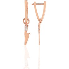 Söğütlü Silver Gümüş  Rose Zirkon Taşlı Özel Tasarım V Bıçak Küpe
