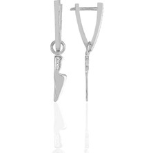 Söğütlü Silver Gümüş Rodyumlu Zirkon Taşlı Özel Tasarım V Bıçak Küpe