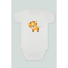 Tuğba Baby Sevimli Hayvanlar 34 Kaplan Baskılı Bebek Body Zıbın Kısa Kollu Çıt Çıtlı Badi %100 Pamuk