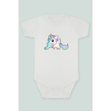 Tuğba Baby Unicorn 25 Baskılı Bebek Body Zıbın Kısa Kollu Çıt Çıtlı Badi Pamuk