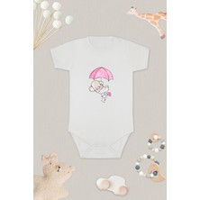 Tuğba Baby Fil ve Tavşan 1 Baskılı Bebek Body Zıbın Kısa Kollu Çıt Çıtlı Badi %100 Pamuk