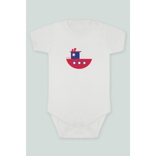 Tuğba Baby Denizci 12 Gemi Tekne Baskılı Bebek Body Zıbın Kısa Kollu Çıt Çıtlı Badi