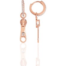 Söğütlü Silver Gümüş Rose Zirkon Taşlı Özel Tasarım  Fermuar Küpe