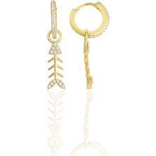 Söğütlü Silver Gümüş Altın Yaldızlı Zirkon Taşlı Balık Kılçığı Küpe