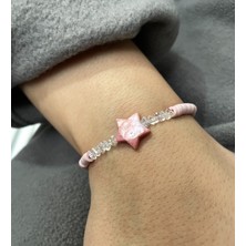 Padore Accessory Kadın - Çok Asil Kristal ve Yıldız Detaylı Pembe Renk Şık Bileklik | Handmade