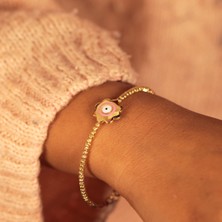 Adil Idil Kuyumculuk 14 Ayar Dorika Sıralı Pembe Çiçek Desenli Çocuk Kelepçe