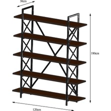 Ev Şehri Evşehri Metal Paris Kitaplık 5 Raflı Ceviz 120 cm Büyük Ölçü Raf