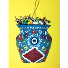 NAZAR Çini Işlemeli Saksı Figürlü Renkli Boncuklu Bahçe Duvar Balkon Süsü 25 cm