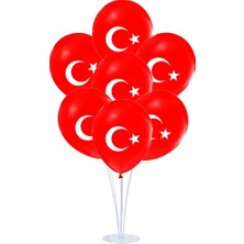 Bal10 Dünyası 100 Adet Türk Bayraklı Kırmızı Baskılı Balon 23 Nisan - 29 Ekim Süslemesi
