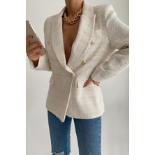 Kruvaze Tüvit Blazer Ceket Krem