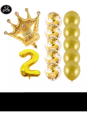 Bal10 Dünyası Kral Tacı Folyo ve Latex Balon Set Parti Seti 2 Yaş