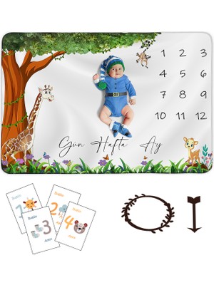 Moky Design Yenidoğan Erkek Kız Bebek Anı Battaniyesi, Yeni Doğan Hediyelik, Anı Kartları, Hayvanlı, 150 x 100 cm