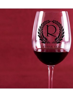 BK Kişiye Özel Isimli Çelenk Tasarımlı Renkli Baskılı Şarap Kadehi - 6