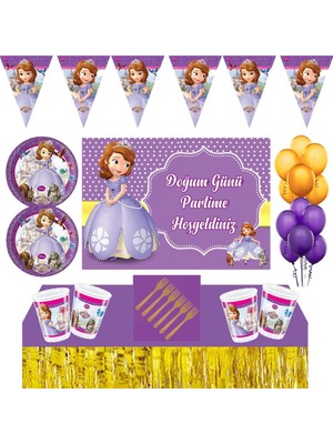 Parti Furyası Prenses Sofia  Doğum Günü Konsepti 24 Kişilik 70X100 Afişli Prensessofia Doğumgünü Seti Masa Etekli