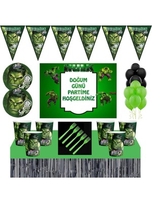 Parti Furyası Hulk Doğum Günü Konsepti 16 Kişilik 70X100 Afişli Hulk Parti Süsleri Hulk Parti Konsepti Masa Etekli