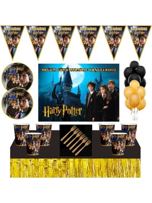 Parti Furyası Harry Potter Doğum Günü Konsepti 24 Kişilik Afişli Harry Potter Parti Süsleri Seti Masa Etekli