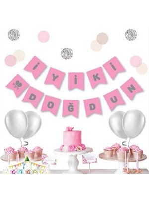 Patladı Gitti Pembe Zemin Iyi Ki Doğdun Gümüş Banner
