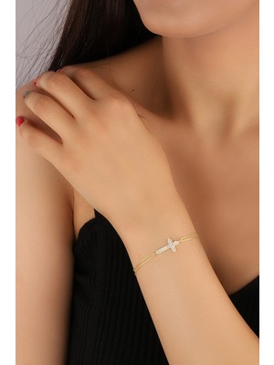 Lia Berto Altın Kaplama Zirkon Taşlı Haç Model 925 Ayar Gümüş Bileklik