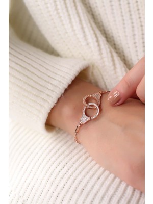 Lia Berto Rose Zirkon Taşlı Kelepçe Model 925 Ayar Gümüş Bileklik