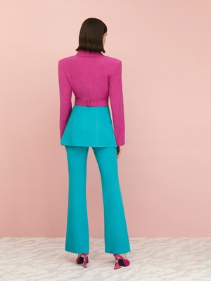 Blok Renk Kruvaze Blazer