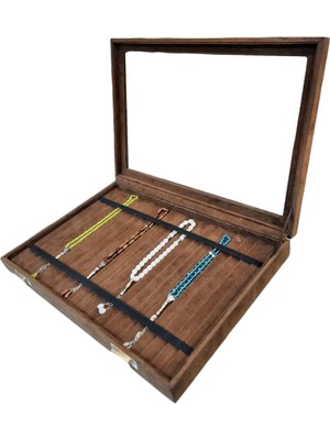 Stand Market  Tesbih Kutusu Lastikli Camlı Kahve Alcantara