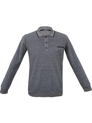 Süvari Rahat Kalıp Polo Yaka Selanik Desen Cep Detaylı Gri Erkek Triko