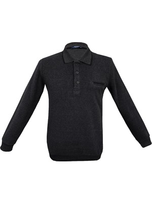 Süvari Rahat Kalıp Polo Yaka Selanik Desen Cep Detaylı Siyah Erkek Triko