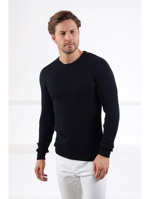 Ferraro Lacivert Bisiklet Yaka Fitilli Erkek Kazak