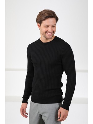 Ferraro Siyah Bisiklet Yaka Fitilli Erkek Kazak