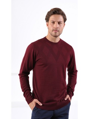 Ferraro Bordo Bisiklet Yaka Superfine Yün Erkek Triko Kazak