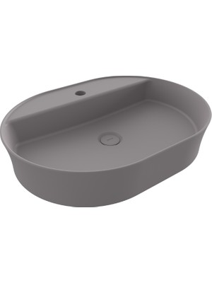 Bocchı Sottıle Slım  Batarya Banklı Oval Lavabo  60x45cm. Mat Gri