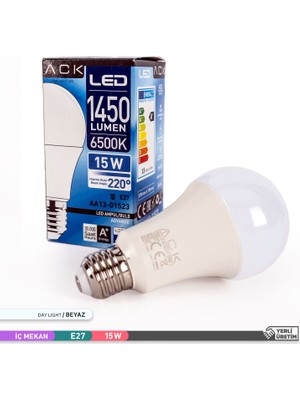 Ack A70 LED Ampul 6500K Beyaz Işık 1450LM 220-240V 15W E27