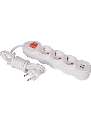 Pelsan Belek Hızlı Şarj Özellikli Çocuk Korumalı USB 3'lu 5 mt Kablolu Anahtarlı Uzatma