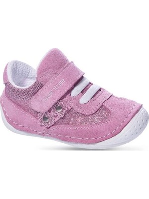 Sanbe Kız Bebek Simli Çiçekli Deri Ilk Adım Ayakkabı 305 N 3404 Pembe