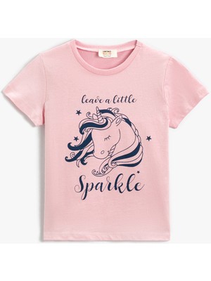 Koton Kız Çocuk Unicorn Baskılı Kısa Kollu Tişört Pamuklu
