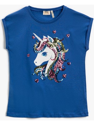 Koton Kız Çocuk Unicorn Baskılı Kısa Kollu Tişört Pamuklu