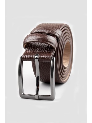 Tudors Erkek %100 Hakiki Deri 3,5 cm Klasik Kahverengi Kemer