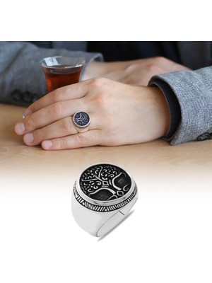 Takılingo 925 Ayar Gümüş Hayat Ağacı Motifli Taşsız Erkek Yüzük